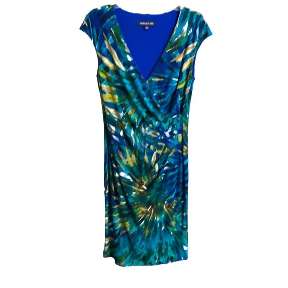 Jones New York Dress Women's Size 8 Multicolor Sheath Surplice Stretch Tropical - Picture 1 of 13
